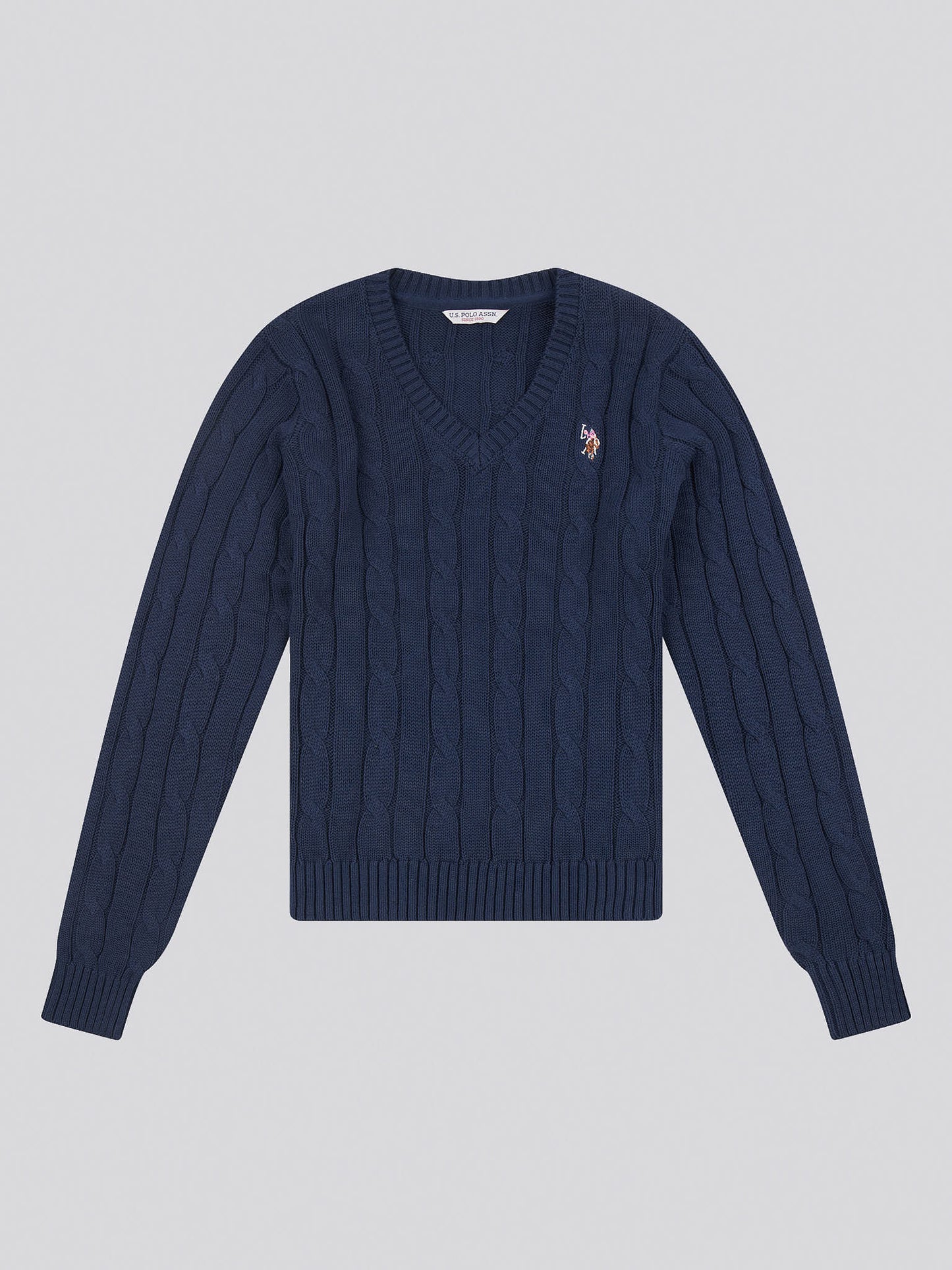Women V-Neck Selk Cable w Marynarce Wojennej Iris