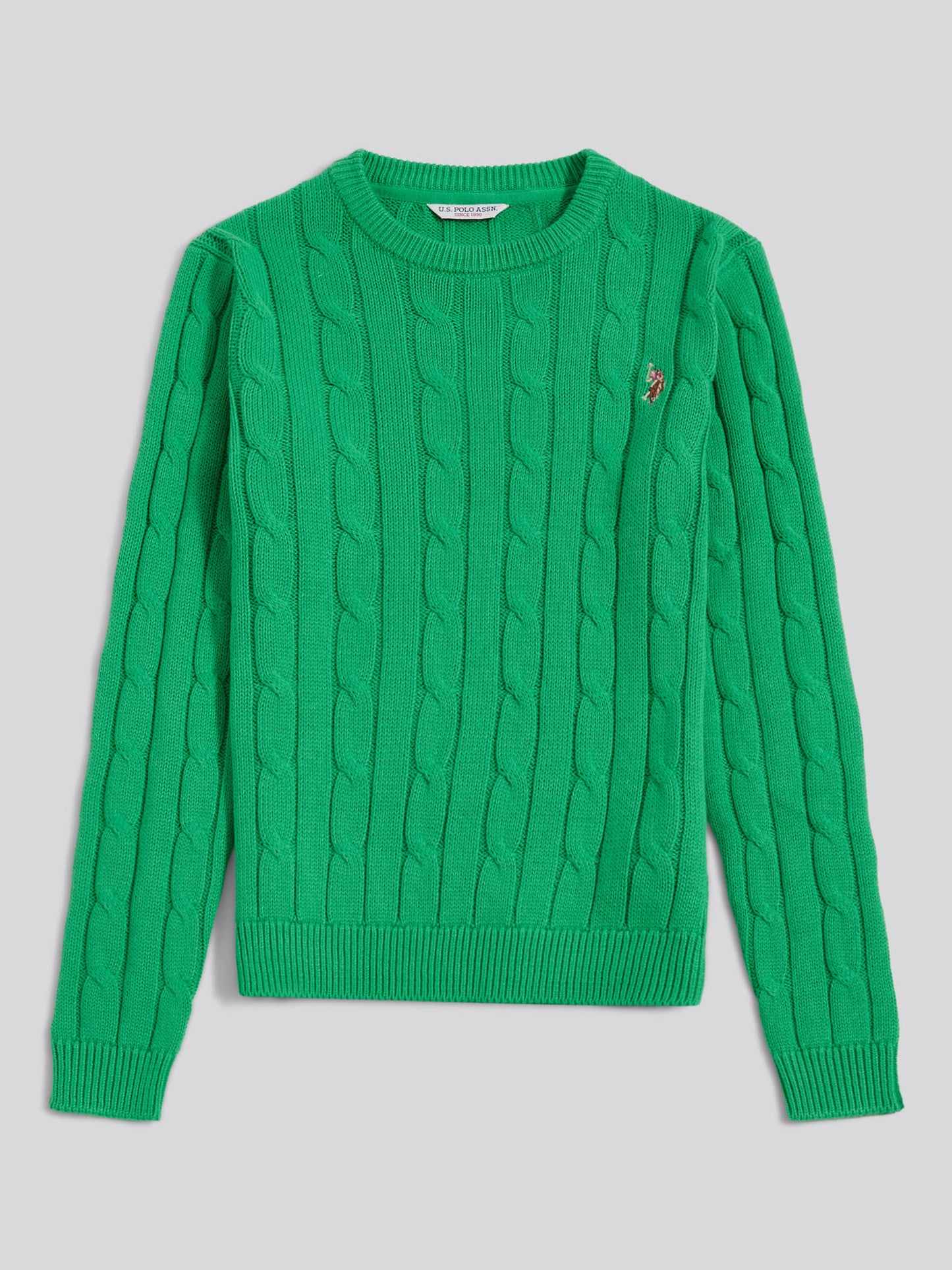 Womens Crew Neck Cable Jumper in Kelly Green