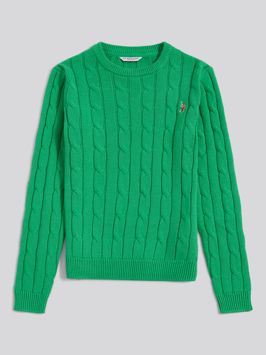 Womens Crew Neck Cable Jumper in Kelly Green