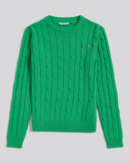 Womens Crew Neck Cable Jumper in Kelly Green