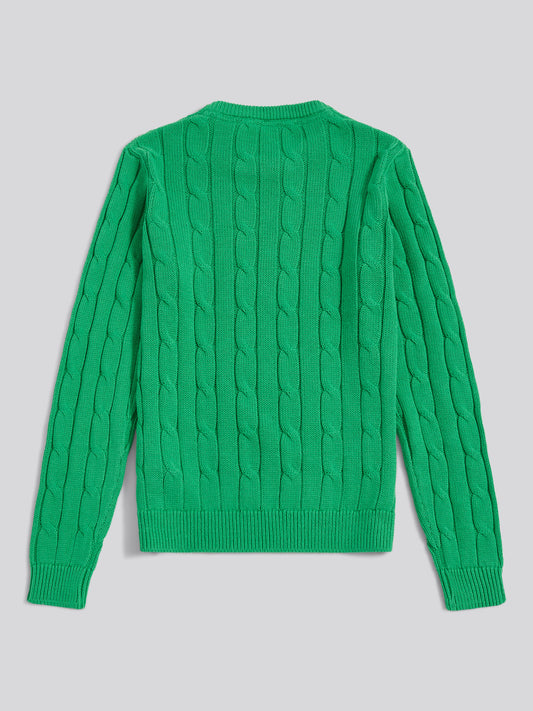 Womens Crew Neck Cable Jumper in Kelly Green