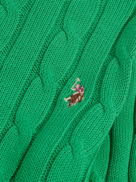 Womens Crew Neck Cable Jumper in Kelly Green