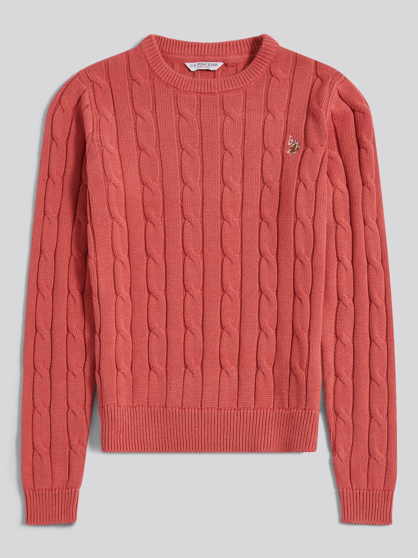 Womens Crew Neck Cable Jumper in Mineral Red