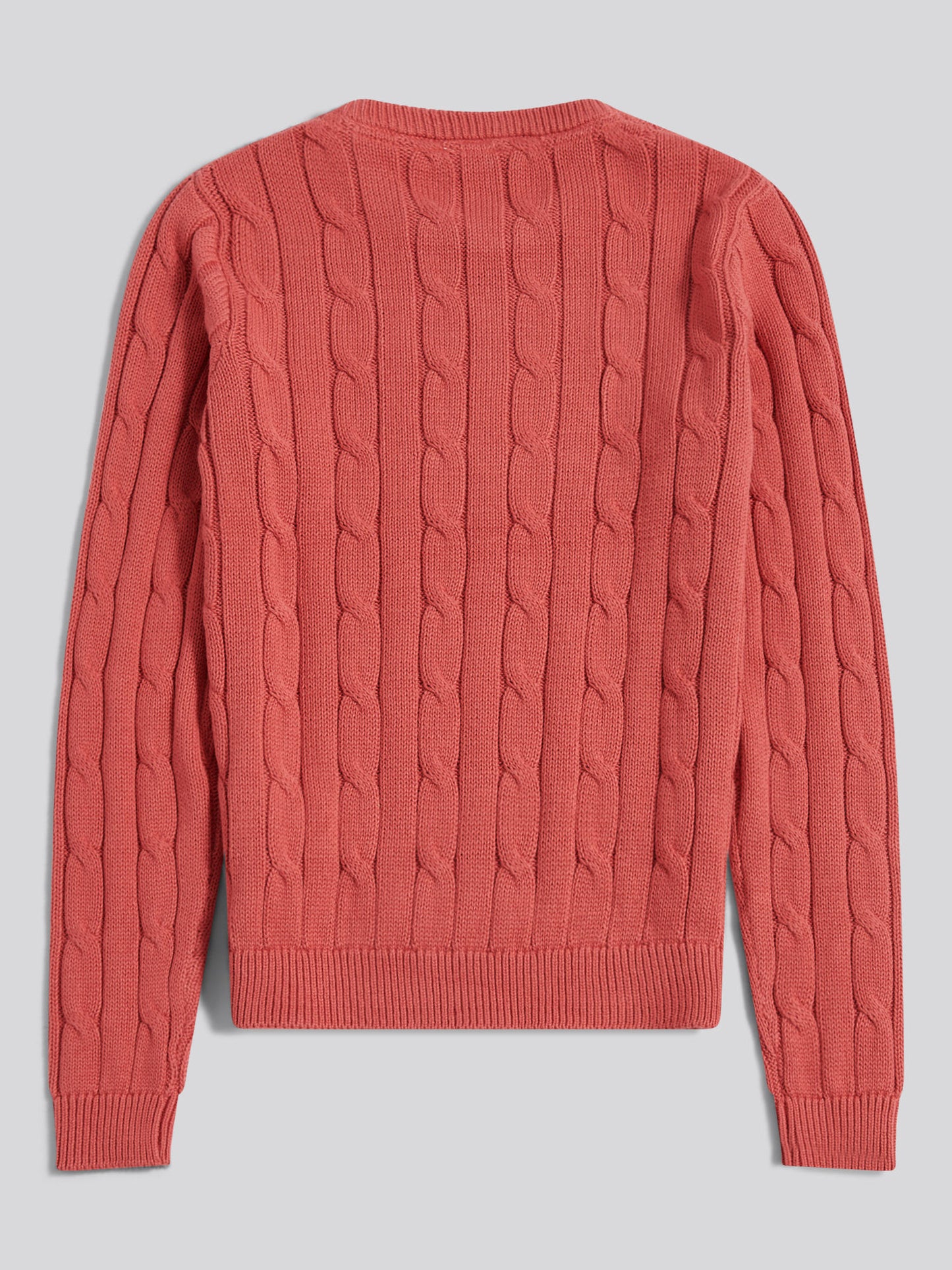 Womens Crew Neck Cable Jumper in Mineral Red