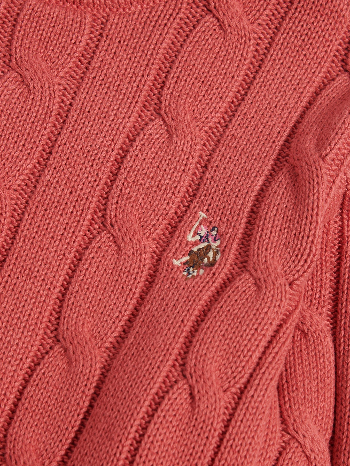 Womens Crew Neck Cable Jumper in Mineral Red