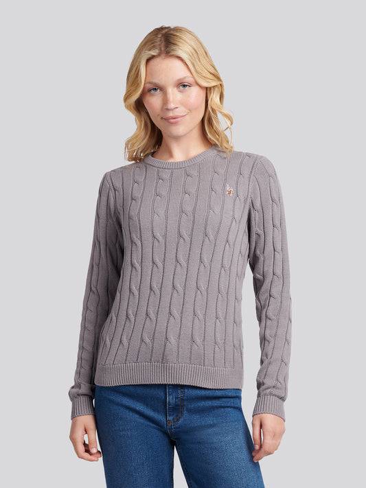 Womens Crew Neck Cable Jumper Silver Filigree