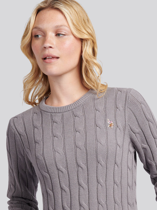 Womens Crew Neck Cable Jumper Silver Filigree