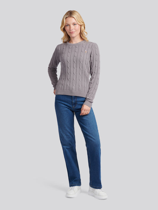 Womens Crew Neck Cable Jumper Silver Filigree