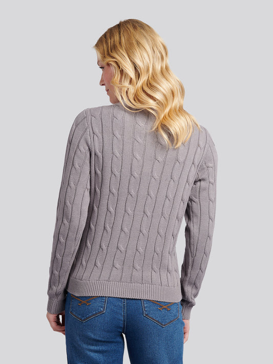 Womens Crew Neck Cable Jumper Silver Filigree
