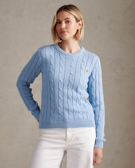 Womens Crew Neck Cable Jumper in Open Air