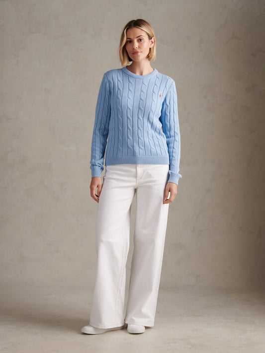 Womens Crew Neck Cable Jumper in Open Air