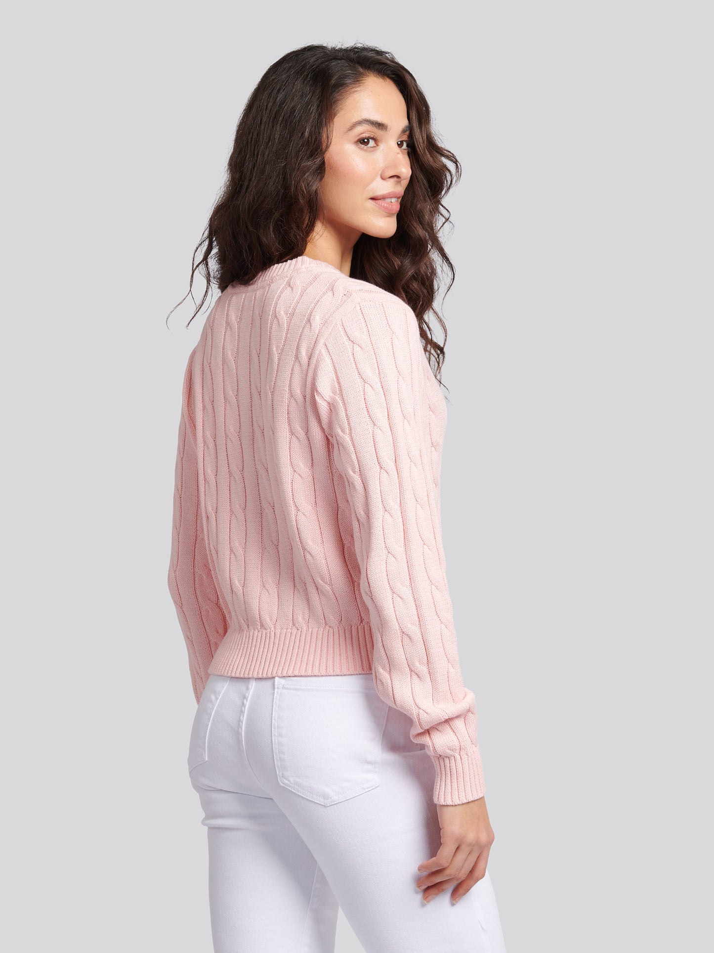Womens Cable Knit Cardigan in Crystal Rose