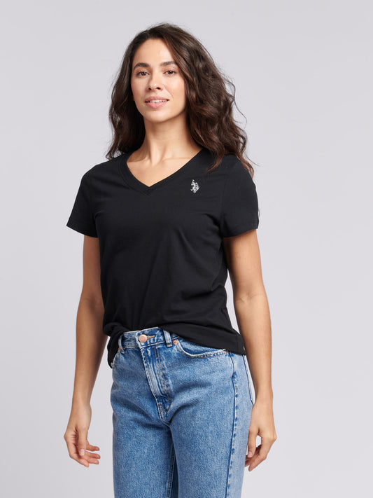 Womens V-Neck T-Shirt in Black