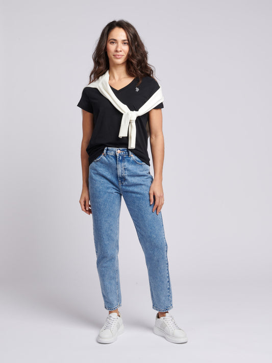 Womens V-Neck T-Shirt in Black