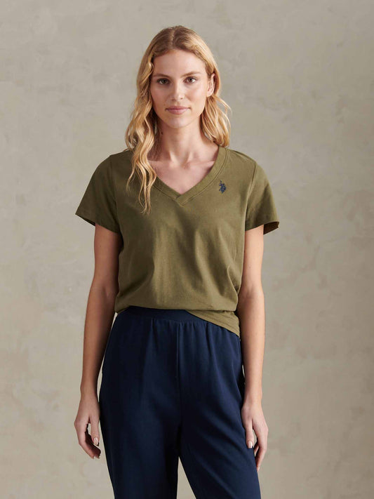 Damska koszulka z dekoltem w Kalamata Green