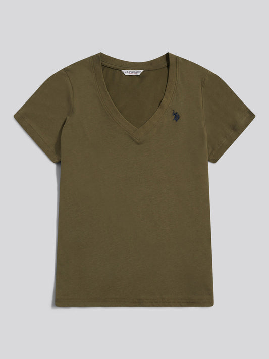 Womens V-Neck T-Shirt in Kalamata Green