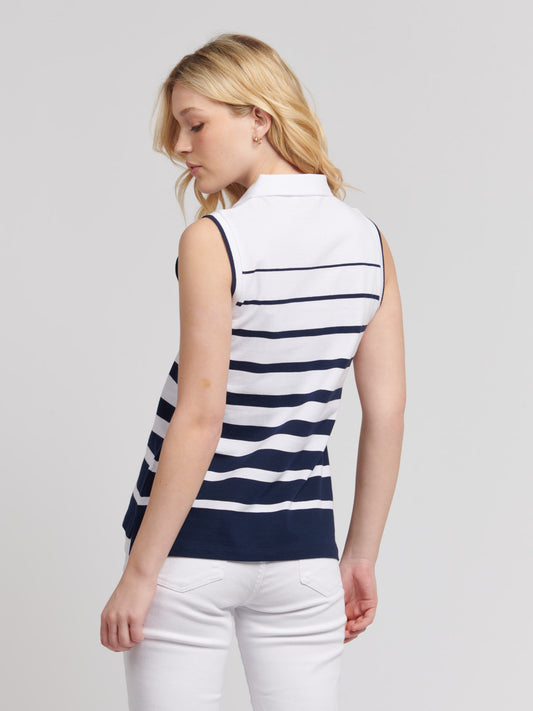 Womens Stripe Sleeveless Polo Shirt in Navy Iris