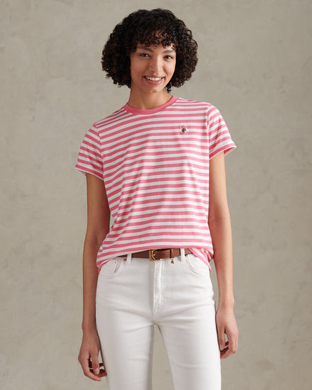 Womens Stripe Crew Neck T-Shirt Bubblegum