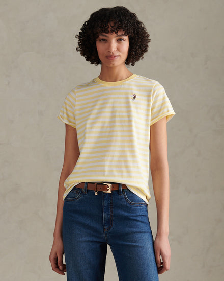 Womens Stripe Crew Neck T-Shirt Lemon Meringue