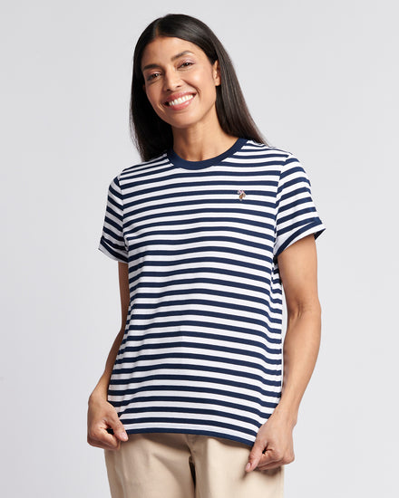 Damskie Stripe Crew Neck T-shirt w granatowej tęczówce