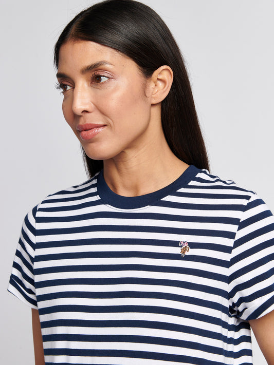 Damskie Stripe Crew Neck T-shirt w granatowej tęczówce