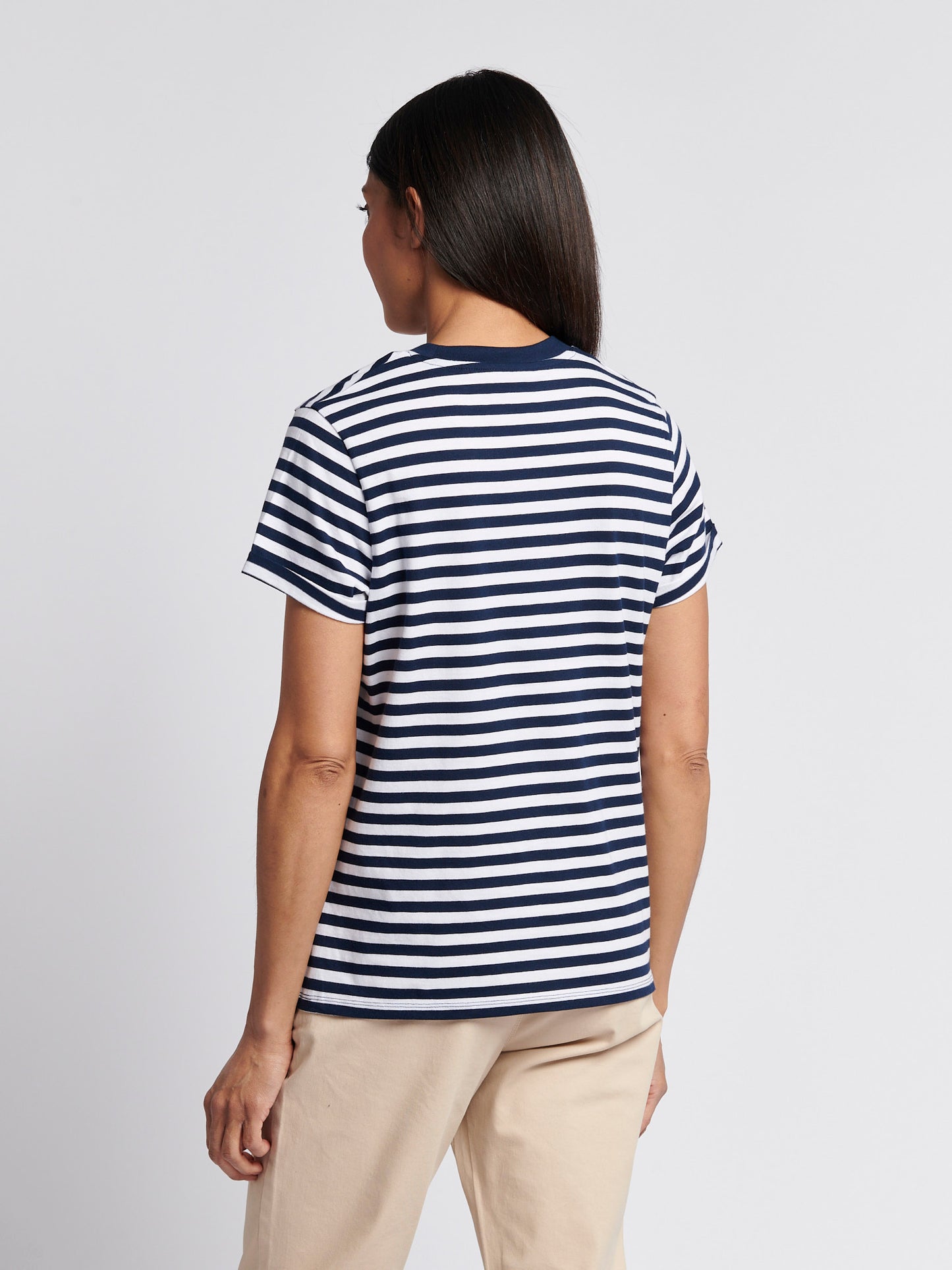 Damskie Stripe Crew Neck T-shirt w granatowej tęczówce