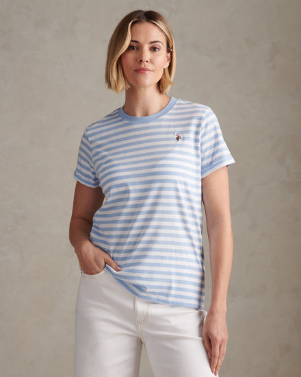 Womens Stripe Crew Neck T-Shirt Open Air