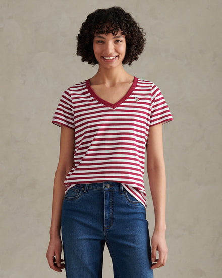 Womens Stripe V-Neck Neck T-Shirt Beaujolais
