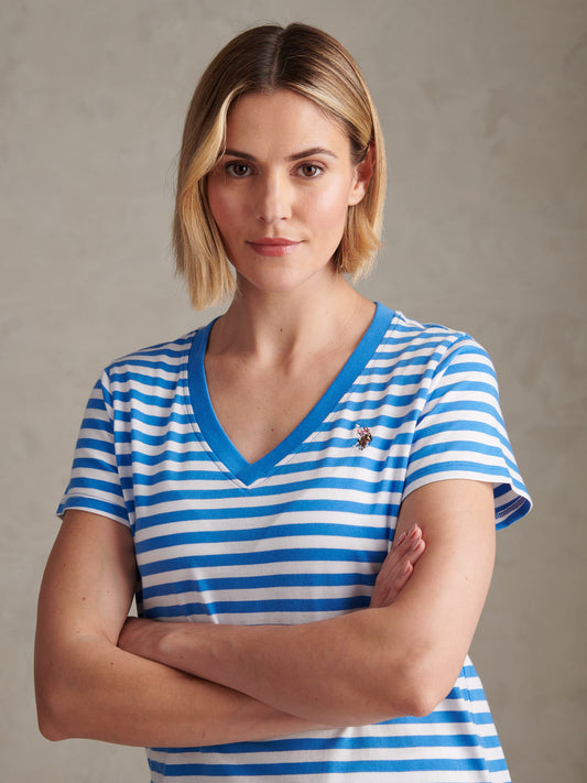 Womens Stripe V-Neck Neck T-Shirt Regatta Blue