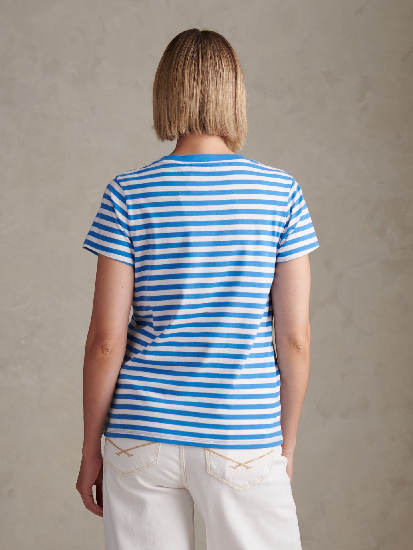 Womens Stripe V-Neck Neck T-Shirt in Regatta Blue