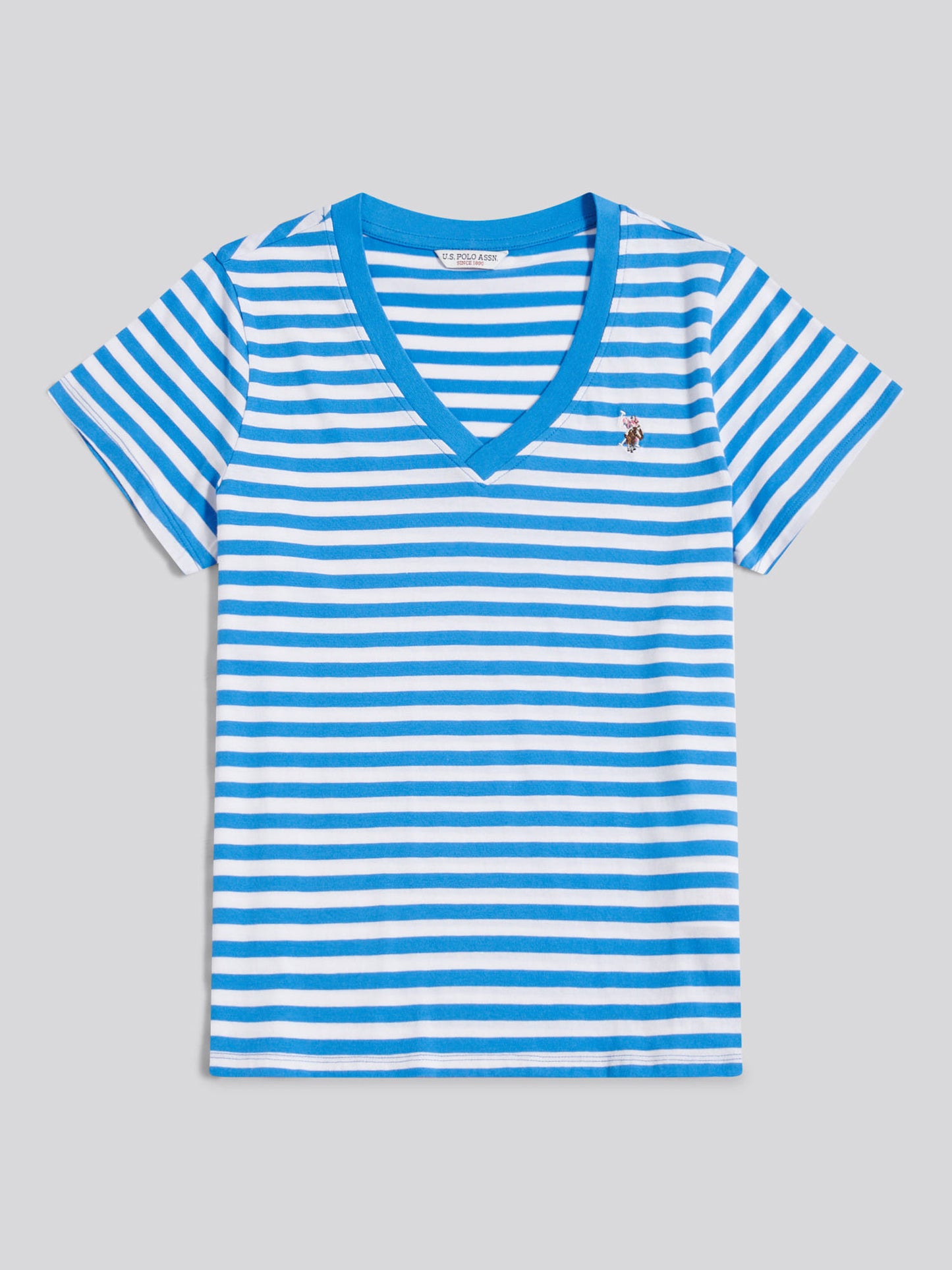 Womens Stripe V-Neck Neck T-Shirt in Regatta Blue