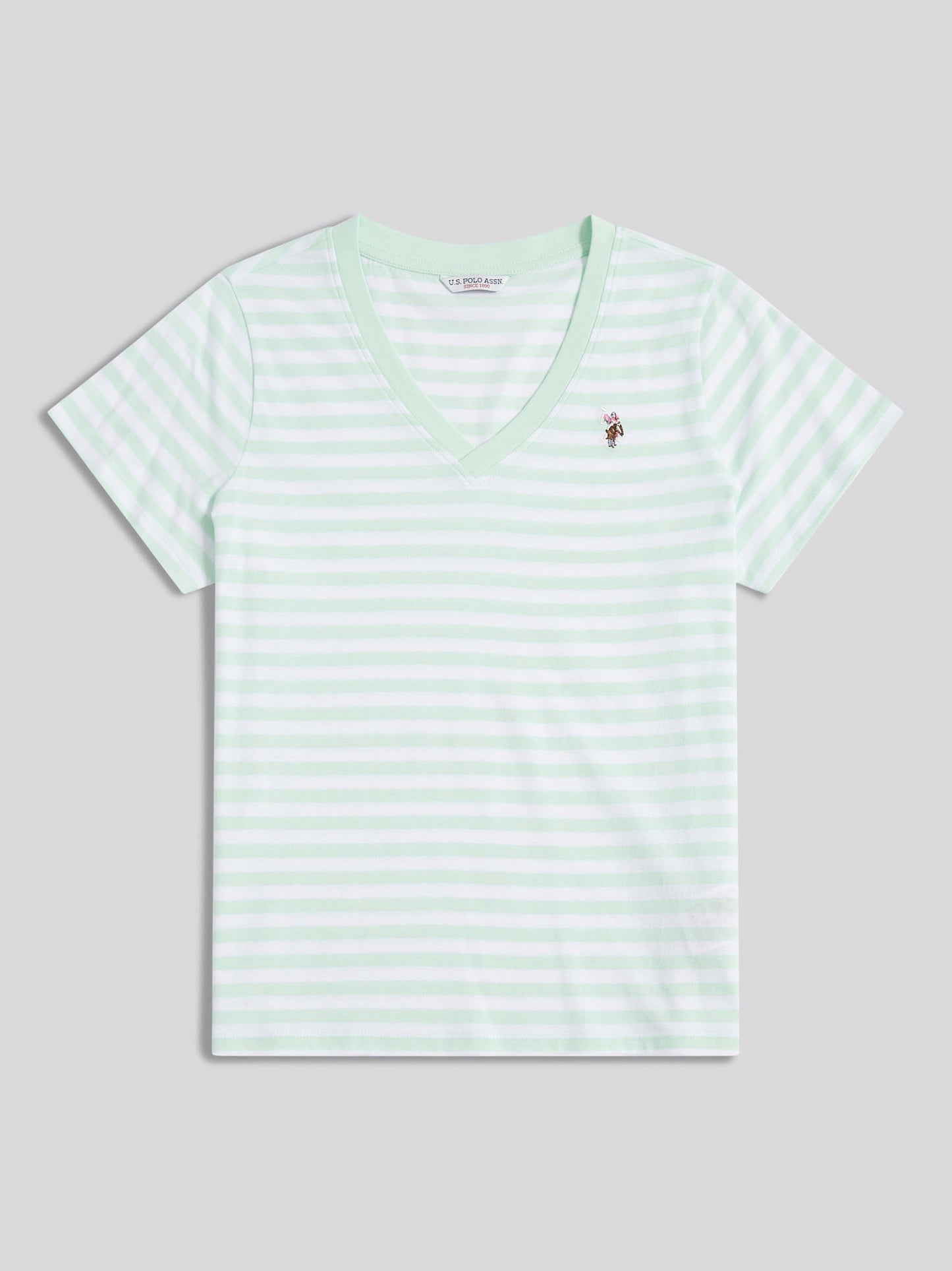 Womens Stripe V-Neck Neck T-Shirt in Misty Jade