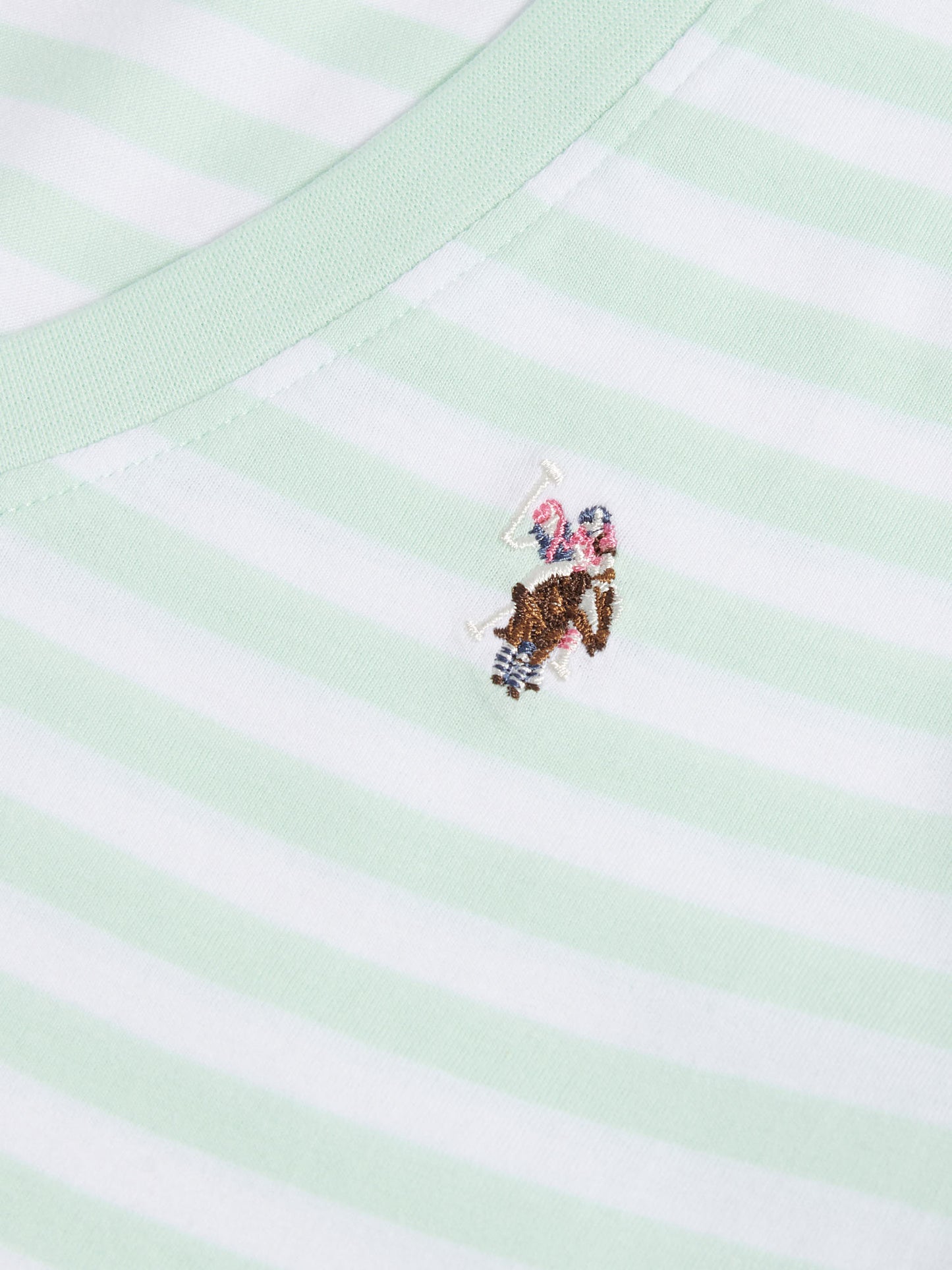 Womens Stripe V-Neck Neck T-Shirt in Misty Jade