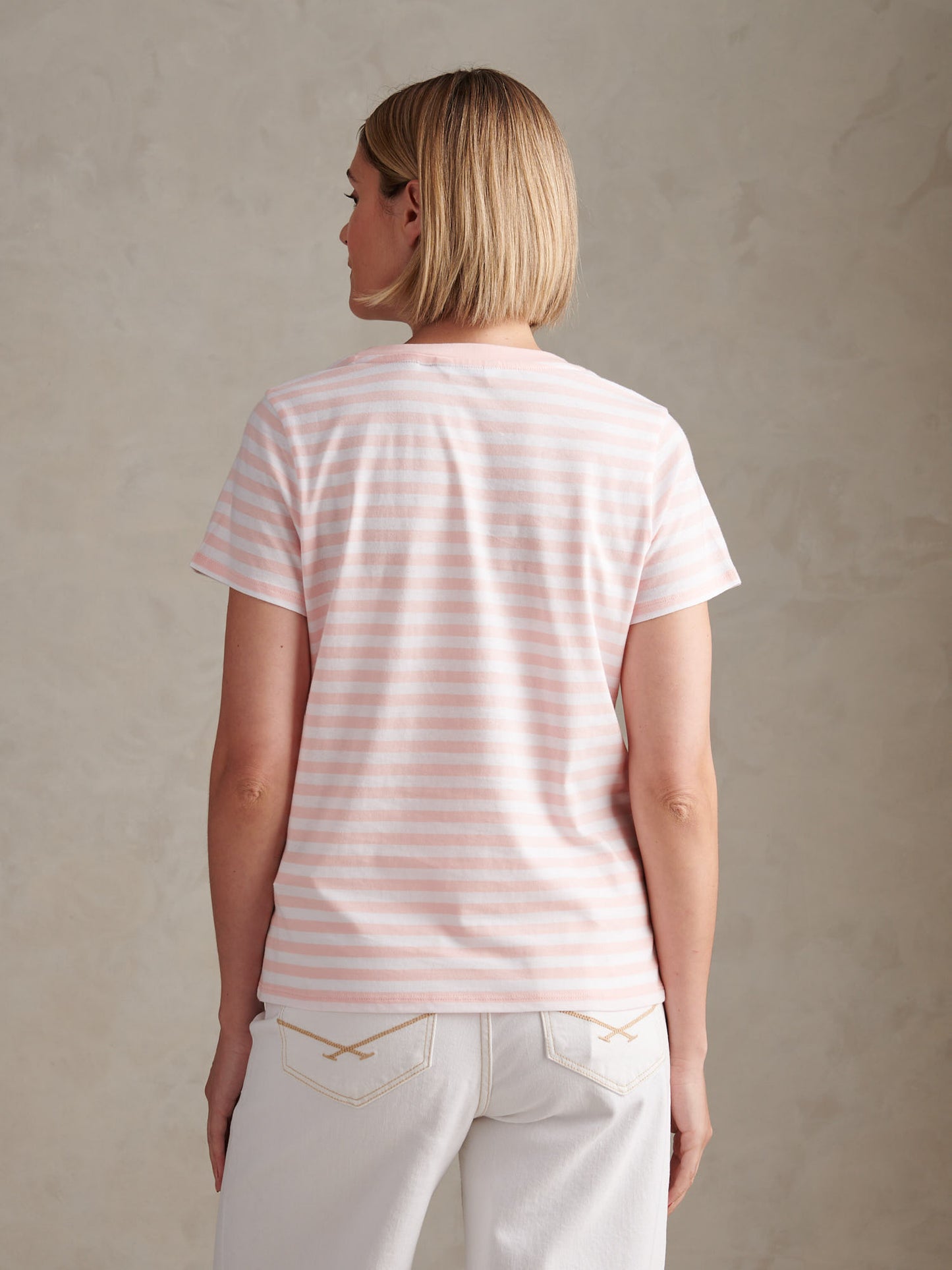 Womens Stripe V-Neck Neck T-Shirt in Crystal Rose