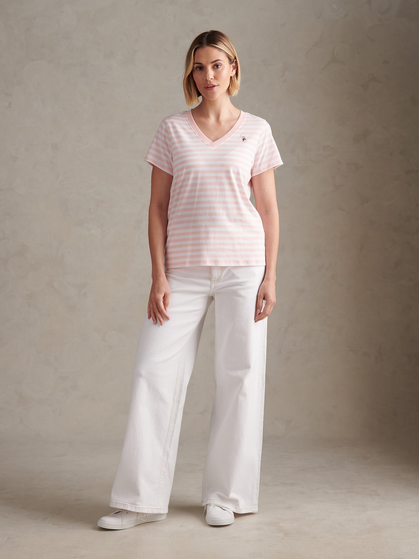 Womens Stripe V-Neck Neck T-Shirt in Crystal Rose