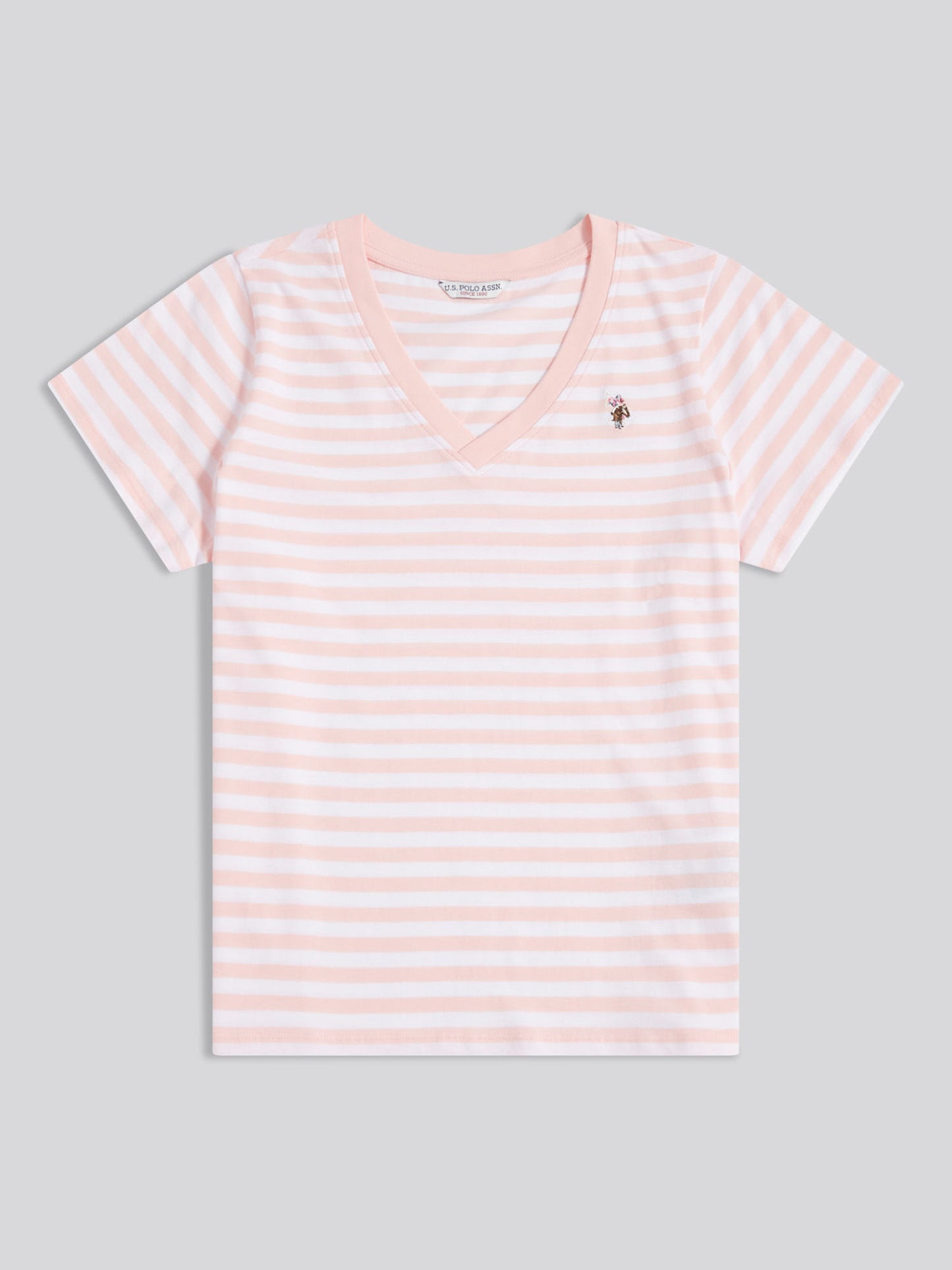 Womens Stripe V-Neck Neck T-Shirt in Crystal Rose