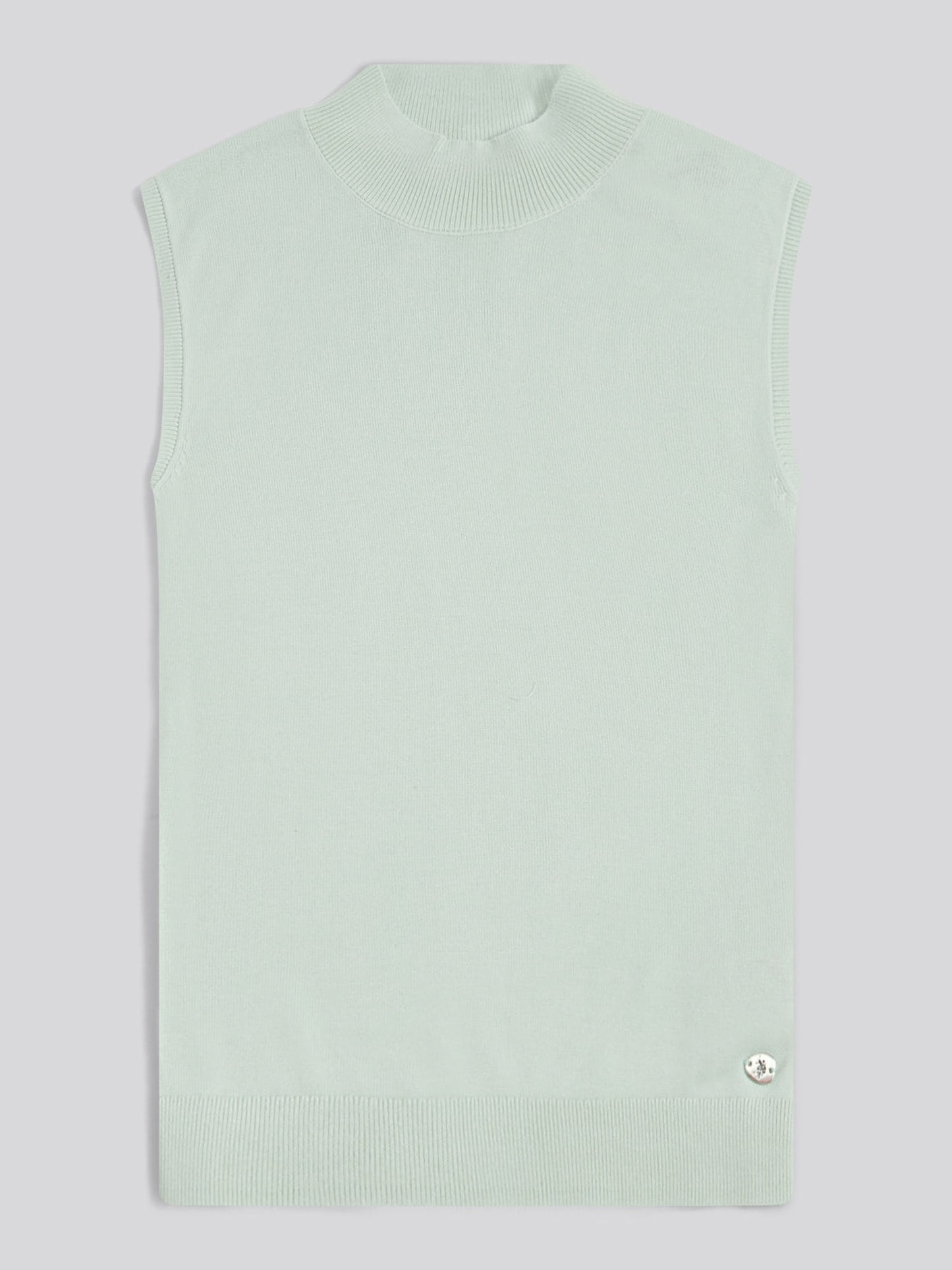 Womens Mock Neck Sleeveless Knit in Misty Jade