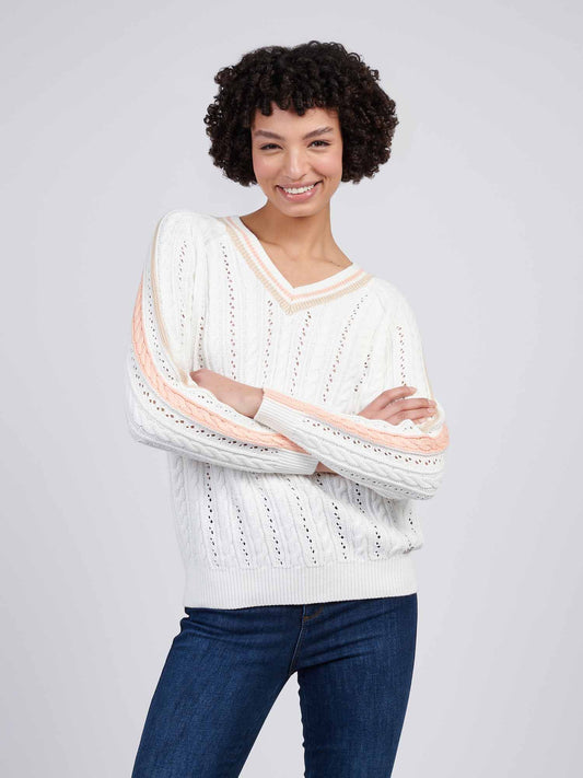 Women Open Knit Cable Cricket Skoczek w Marshmallow