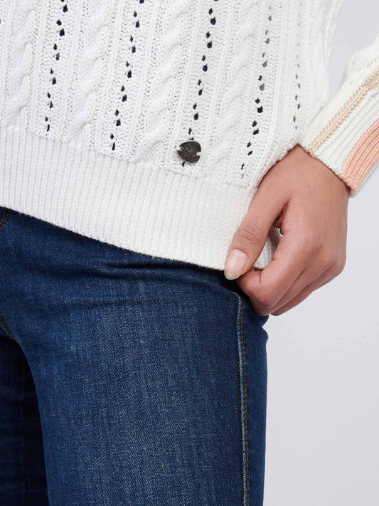 Women Open Knit Cable Cricket Skoczek w Marshmallow