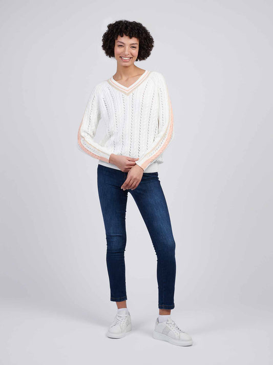 Women Open Knit Cable Cricket Skoczek w Marshmallow
