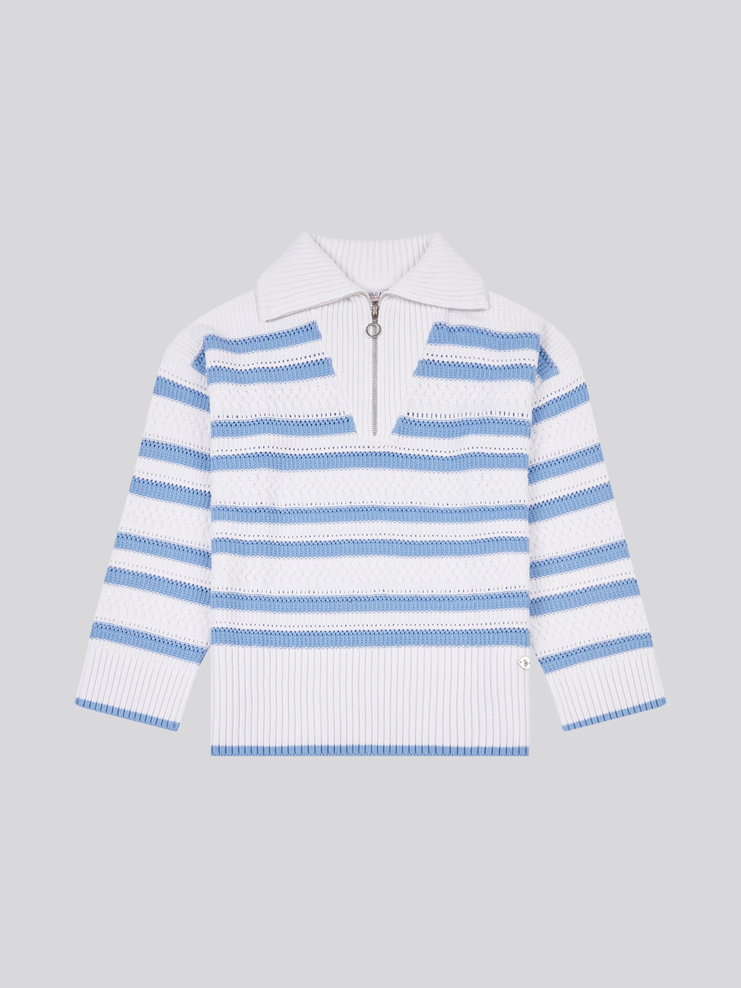 Women Pointelle Stripe 1/4 Zip Skiew w Vista Blue