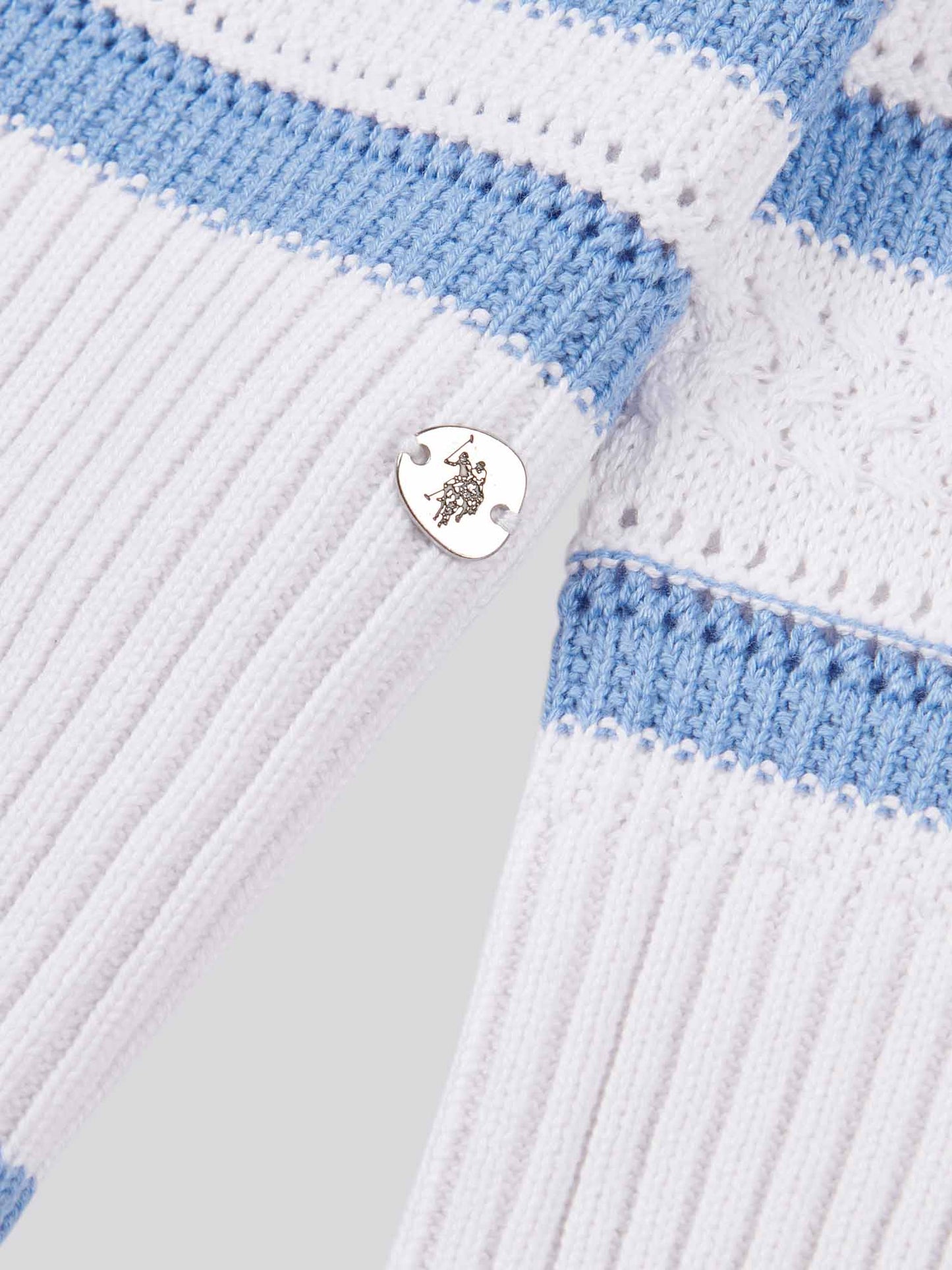 Women Pointelle Stripe 1/4 Zip Skiew w Vista Blue
