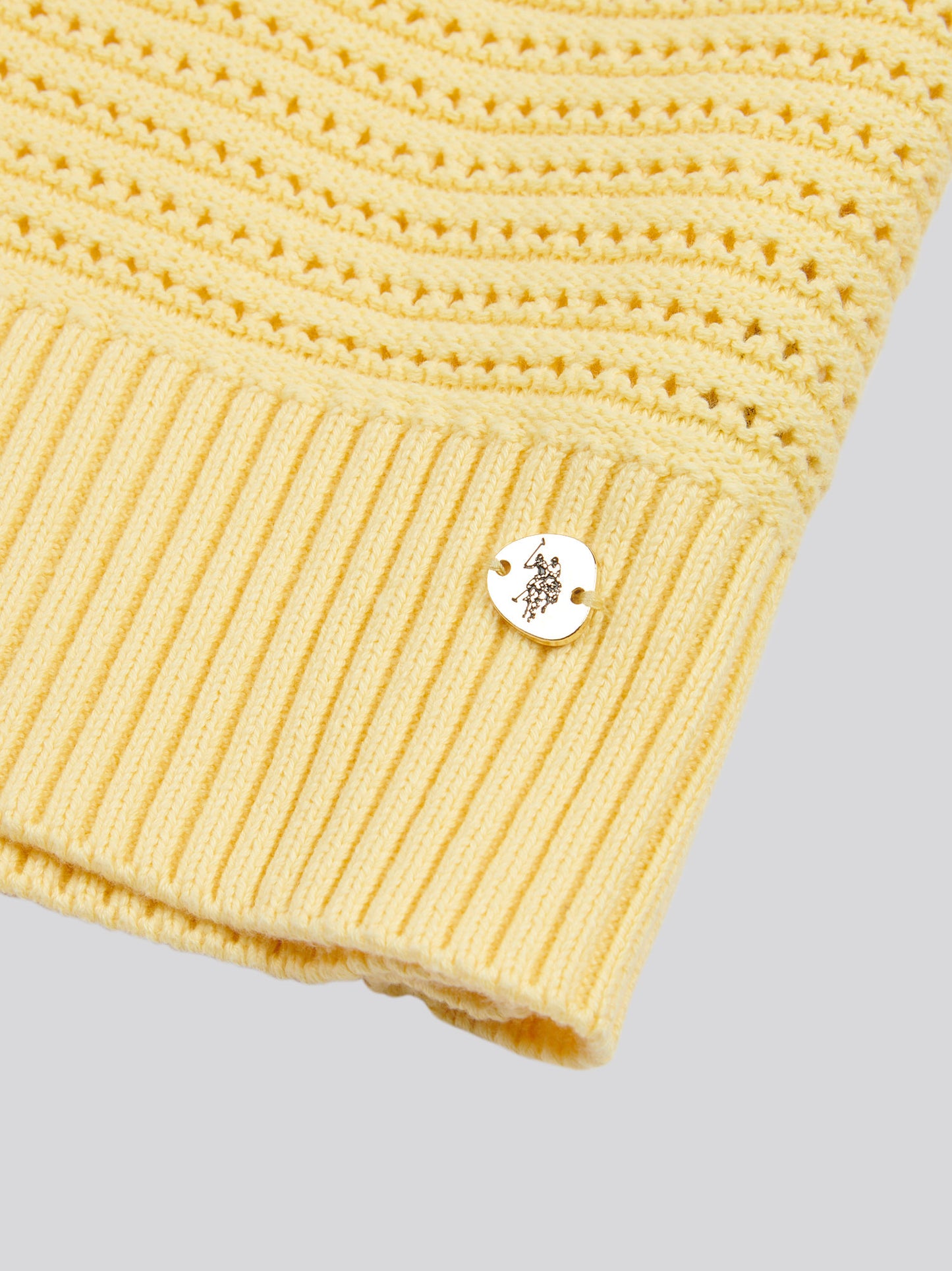 Women Open Knit Shorko z krótkim rękawem w łagodnym żółtym