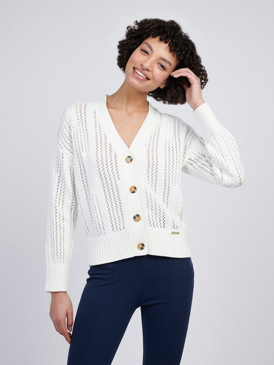 Women Open Knit Cardigan w Marshmallow