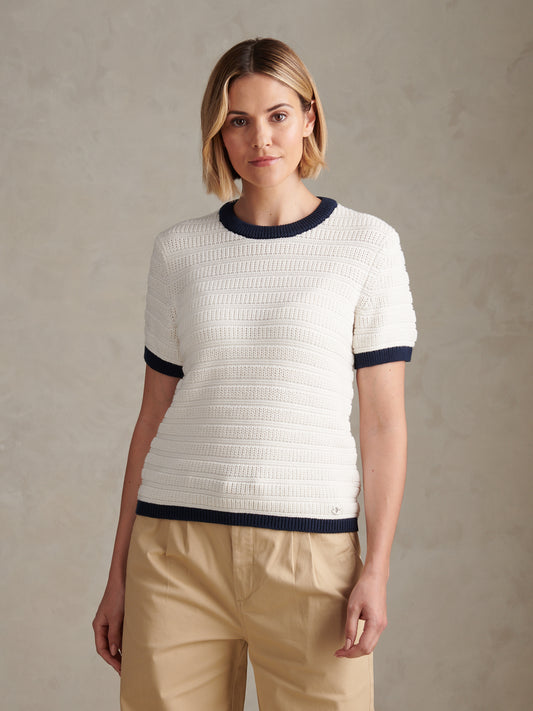Womens Textured Knit T-Shirt Marshmallow