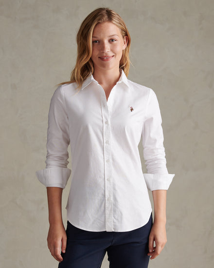 Womens Stretch Classic Fit Oxford Shirt Bright White