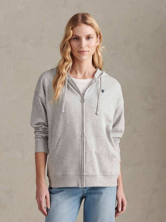 Women Double Horsemen Zip przez bluzę w Pearl Grey Marg