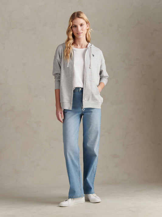 Women Double Horsemen Zip przez bluzę w Pearl Grey Marg