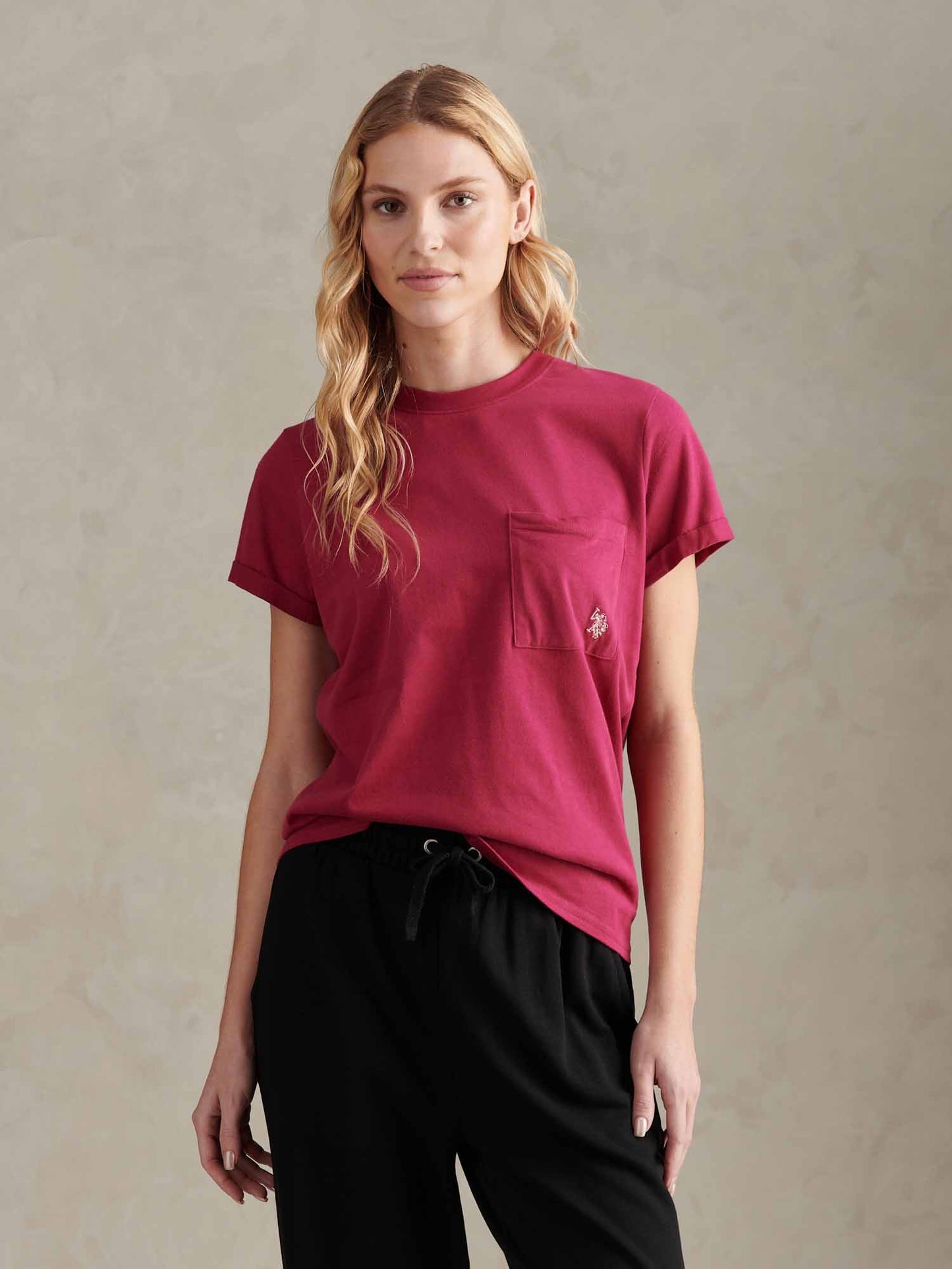 Womens Crew Neck Pocket T-Shirt in Beaujolais