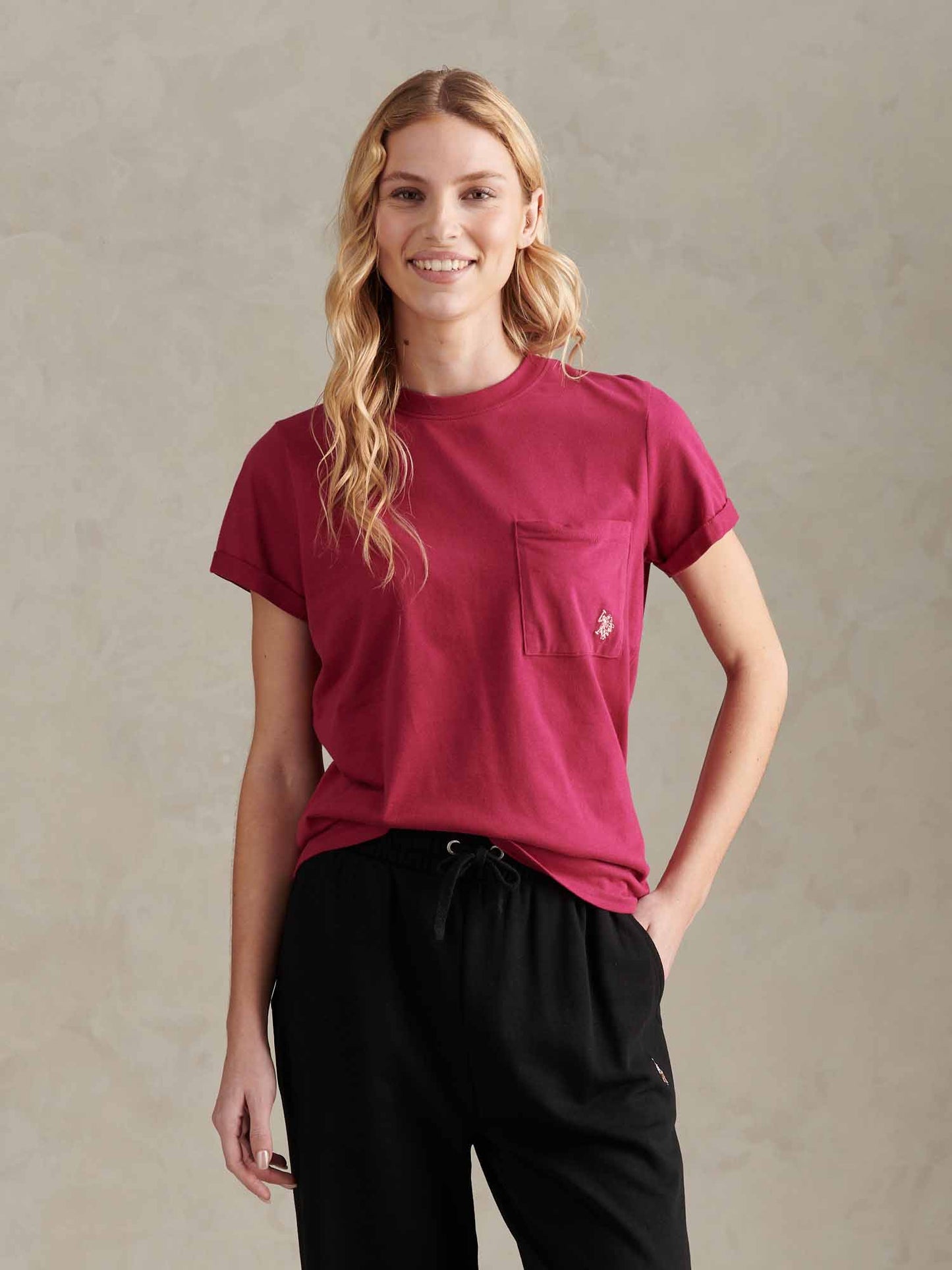 Womens Crew Neck Pocket T-Shirt in Beaujolais
